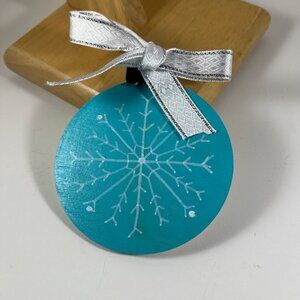 Handmade Wooden Snowflake Ornament With Silver Ribbon